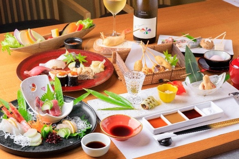 北新地　ANAクラウンホテル大阪「春夏秋冬」 串揚げ・お寿司コース料理と大阪城イルミナージュ